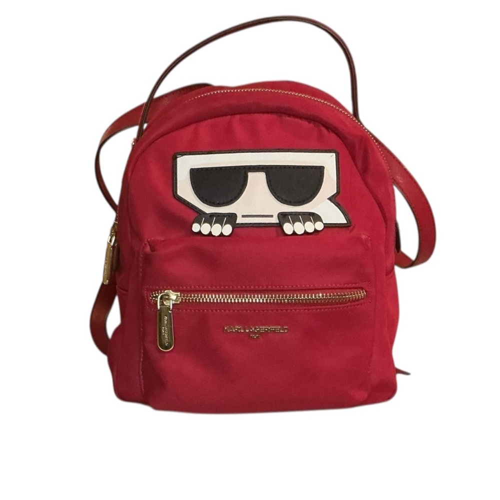 Karl Lagerfeld Red Nylon Backpack with Iconic Graphic